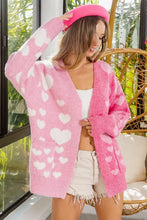 Load image into Gallery viewer, BiBi Heart Color Block V-Beck Knit Cardigan with Pockets
