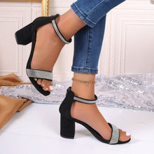 Load image into Gallery viewer, Rhinestone High Heel Sandals Summer Chunky Square Heel Sandals
