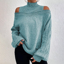 Load image into Gallery viewer, Women's Cold Shoulder Sweater - High Neck Cut Out Pullover Long Sleeve Top
