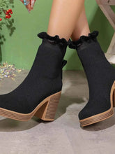 Load image into Gallery viewer, Stylish Ruffled Trim : Chunky Heel Boots
