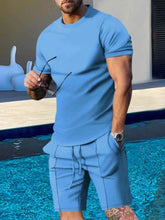 Load image into Gallery viewer, Men's Plus Size Round Neck Short Sleeve Top and Shorts Set
