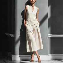 Load image into Gallery viewer, Women's Sleeveless Linen Shirt &amp; Cropped Pants Set – Casual 2-Piece Outfit
