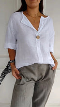 Load image into Gallery viewer, Women's V-Neck Long-Sleeve Button Top – Loose Fit Casual Blouse
