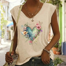 Load image into Gallery viewer, Short Sleeve T-Shirt Floral Heart Print Summer Casual Top
