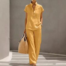 Load image into Gallery viewer, Cardigan &amp; Short Sleeve Top + Pants Three-Piece Set – Solid Color Casual Lounge
