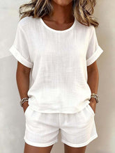 Load image into Gallery viewer, Women's Relaxed Cotton-Linen Cuffed Sleeve Top &amp; Shorts Two-Piece Set
