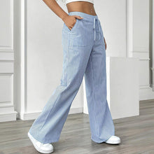 Load image into Gallery viewer, Women's Striped Print Straight Wide Leg Pockets Pants Casual Long Pants
