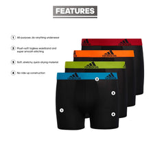 Load image into Gallery viewer, adidas Kids-Boy's Performance Boxer Briefs Underwear (4-Pack) Large Black/Solar Blue/Semi Solar Slime Green - # BOAA121410001
