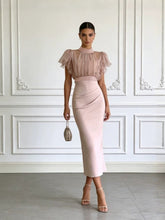 Load image into Gallery viewer, Pink Mesh Lace-Up Waist Two-Piece Dress Set – Elegant Long Skirt &amp; Top
