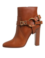 Load image into Gallery viewer, Dolce &amp; Gabbana Brown Leather DG Logo Buckle Ankle Boots Shoes
