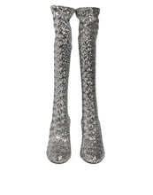 Load image into Gallery viewer, Dolce &amp; Gabbana Shoes Silver Sequins Glitter High Heel Boot Shoes
