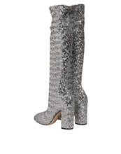 Load image into Gallery viewer, Dolce &amp; Gabbana Shoes Silver Sequins Glitter High Heel Boot Shoes
