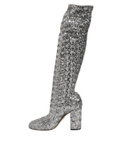 Load image into Gallery viewer, Dolce &amp; Gabbana Shoes Silver Sequins Glitter High Heel Boot Shoes
