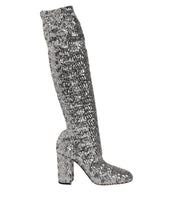 Load image into Gallery viewer, Dolce &amp; Gabbana Shoes Silver Sequins Glitter High Heel Boot Shoes
