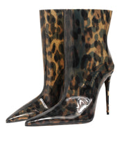 Load image into Gallery viewer, Dolce &amp; Gabbana Leopard Print PVC Pointed Toe Boots Shoes
