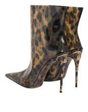 Load image into Gallery viewer, Dolce &amp; Gabbana Leopard Print PVC Pointed Toe Boots Shoes
