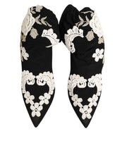 Load image into Gallery viewer, Dolce &amp; Gabbana Black White Embroidered Jersey Stiletto Boots Shoes
