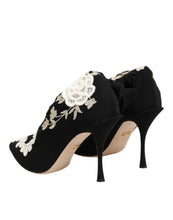 Load image into Gallery viewer, Dolce &amp; Gabbana Black White Embroidered Jersey Stiletto Boots Shoes
