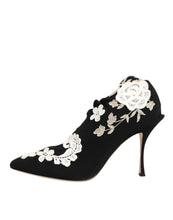 Load image into Gallery viewer, Dolce &amp; Gabbana Black White Embroidered Jersey Stiletto Boots Shoes
