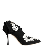Load image into Gallery viewer, Dolce &amp; Gabbana Black White Embroidered Jersey Stiletto Boots Shoes
