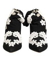 Load image into Gallery viewer, Dolce &amp; Gabbana Black White Embroidered Jersey Stiletto Boots Shoes
