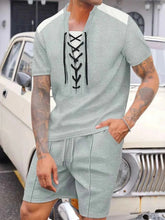 Load image into Gallery viewer, Men's Lace-Up Set Waffle Knit Two-Piece Outfit Plus Size
