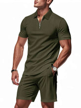 Load image into Gallery viewer, Men's Plus Size Quarter Zip Short Sleeve Top and Shorts Set

