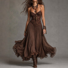Load image into Gallery viewer, Chiffon V-Neck Backless Flowy Maxi Dress – Women's Elegant A-Line Long Dress
