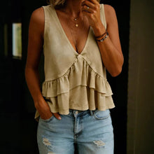 Load image into Gallery viewer, V-Neck Ruffled Sleeveless Vest Top – Solid Color Women’s Tank
