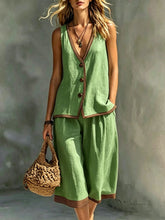 Load image into Gallery viewer, Women's Sleeveless Buttoned Vest &amp; Shorts Two-Piece Set
