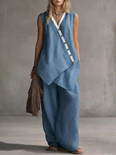 Load image into Gallery viewer, Women's Boho V-Neck Button Vest &amp; Wide-Leg Pants Set
