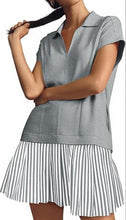 Load image into Gallery viewer, Fisoew Striped Patchwork Polo V‑Neck Mini Dress with Pockets

