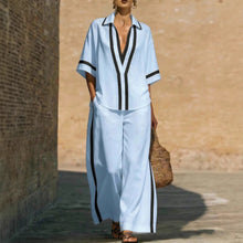 Load image into Gallery viewer, Women’s Color Block Shirt and Wide-Leg Pants Set
