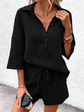 Load image into Gallery viewer, Women's Notch-Lapel Short-Sleeve Top &amp; Belted Shorts Two-Piece Set

