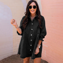 Load image into Gallery viewer, Women's Three-Quarter Sleeve Denim Dress – Ruffle Detail Mid-Length

