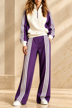 Load image into Gallery viewer, Women's Three-Stripe Colour-Block Half-Zip Sweatshirt &amp; Wide-Leg Track Trouser Set
