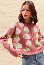 Load image into Gallery viewer, SO ME Strawberry Fruit All Over Button Sweater Cardigan
