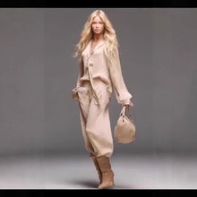 Load image into Gallery viewer, French-Style Long Sleeve Top &amp; Pants Set – Chic Patchwork Two-Piece

