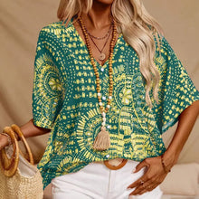 Load image into Gallery viewer, Mandala Print V-Neck Blouse – Casual Vacation Top
