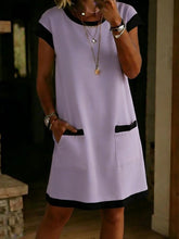 Load image into Gallery viewer, Women's Color-Block T-Shirt Mini Dress – Pocket Straight Cut
