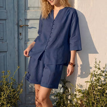 Load image into Gallery viewer, Women's V-Neck Top &amp; High-Waist Wide-Leg Shorts Two-Piece Set
