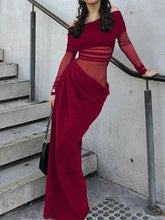 Load image into Gallery viewer, Off-Shoulder Long Sleeve Ruched : Bodycon Maxi Dress
