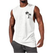 Load image into Gallery viewer, Coconut Tree Embroidery Vest Summer Beach Tank Tops Workout Muscle Men Sports Fitness T-shirt
