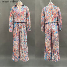 Load image into Gallery viewer, Women's Paisley Print Deep V Fringe Blouse &amp; Wide-Leg Palazzo Pants Set
