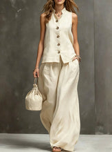 Load image into Gallery viewer, Women's Sleeveless Vest &amp; Wide-Leg Pants Two-Piece Set – Cotton Linen
