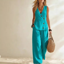 Load image into Gallery viewer, Women's Button-Up Cardigan Vest &amp; Pants Set – Sleeveless Two-Piece
