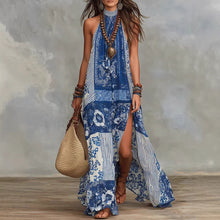 Load image into Gallery viewer, Women's Printed Halterneck Split Maxi Dress – Loose Fit Sleeveless
