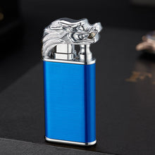 Load image into Gallery viewer, Creative Blue Flame Lighter Dolphin Dragon Tiger Double Fire Metal Winproof Lighter Inflatable Lighter
