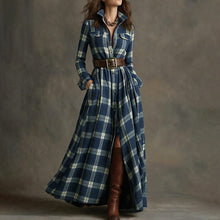 Load image into Gallery viewer, Women's Printed Lapel Slim-Fit Dress – Elegant Commuter Style
