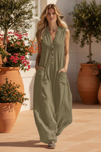 Load image into Gallery viewer, Women's Sleeveless V-Neck Wide-Leg Jumpsuit with Patch Pockets
